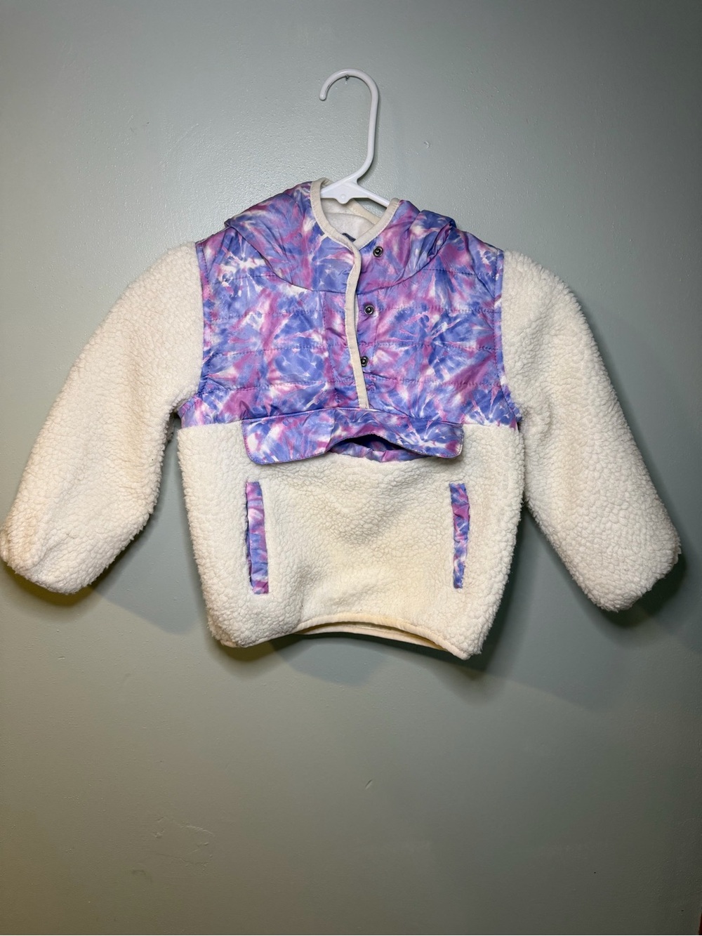 1 Madison Cream Sherpa Pullover with Purple Tie-Dye Hood
